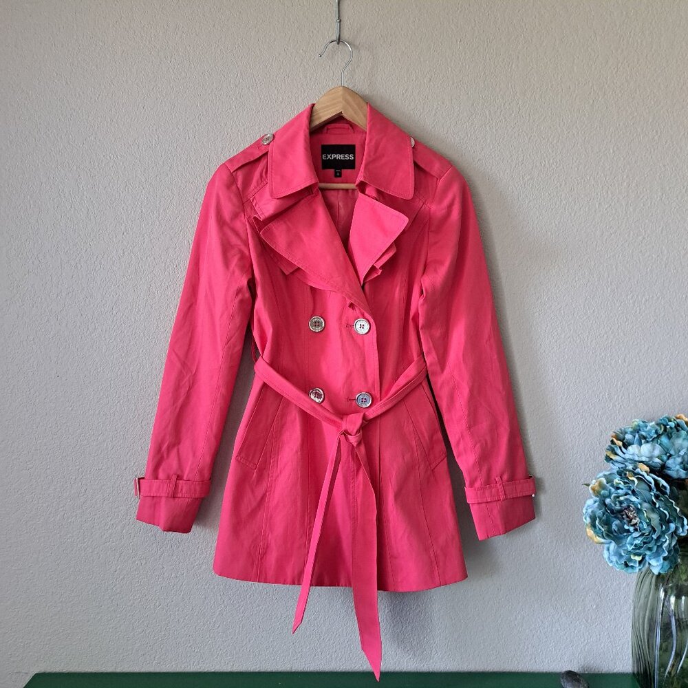 Express Modern Whimsy Hot Pink Trench Coat Size XS